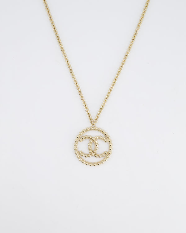 Chanel CC Medallion Pendant Chain Necklace in Champagne Gold