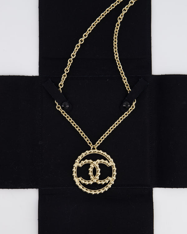 Chanel CC Medallion Pendant Chain Necklace in Champagne Gold