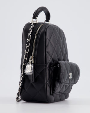 Chanel Lambskin Leather Mini Quilted Backpack Bag with Silver Hardware