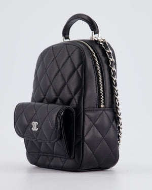 Chanel Lambskin Leather Mini Quilted Backpack Bag with Silver Hardware