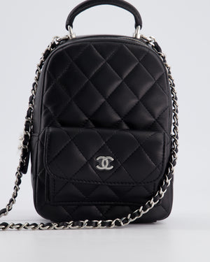 Chanel Lambskin Leather Mini Quilted Backpack Bag with Silver Hardware