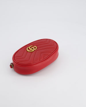 Gucci Marmont Red Chevron Mini Belt Bag with Antique Gold Hardware