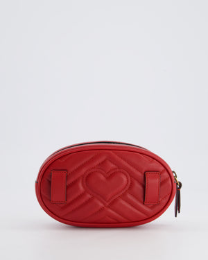 Gucci Marmont Red Chevron Mini Belt Bag with Antique Gold Hardware