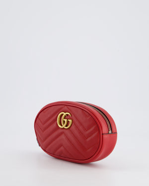 Gucci Marmont Red Chevron Mini Belt Bag with Antique Gold Hardware