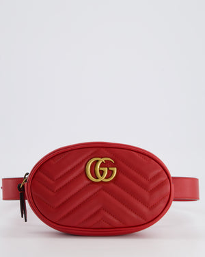 Gucci Marmont Red Chevron Mini Belt Bag with Antique Gold Hardware