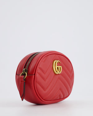 Gucci Marmont Red Chevron Mini Belt Bag with Antique Gold Hardware