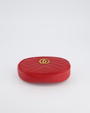 Gucci Marmont Red Chevron Mini Belt Bag with Antique Gold Hardware