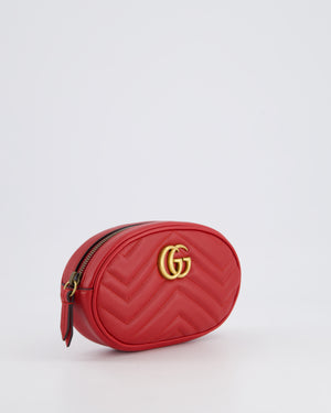 Gucci Marmont Red Chevron Mini Belt Bag with Antique Gold Hardware