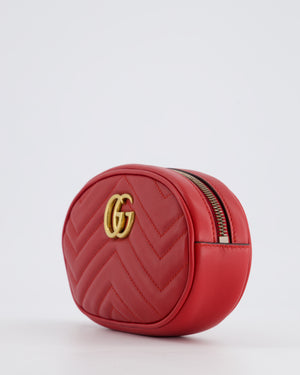 Gucci Marmont Red Chevron Mini Belt Bag with Antique Gold Hardware