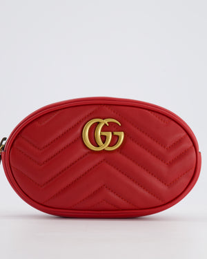 Gucci Marmont Red Chevron Mini Belt Bag with Antique Gold Hardware