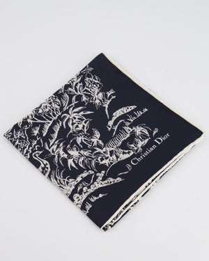 Christian Dior Navy, White Floral Printed Silk Scarf 55cm x 55cm