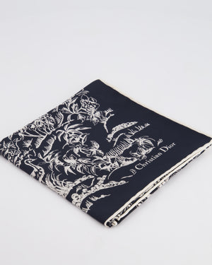 Christian Dior Navy, White Floral Printed Silk Scarf 55cm x 55cm