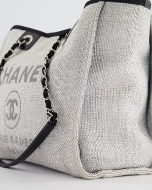 Chanel Black and Grey Small Deauville Tote Bag in Raffia with Silver Hardware