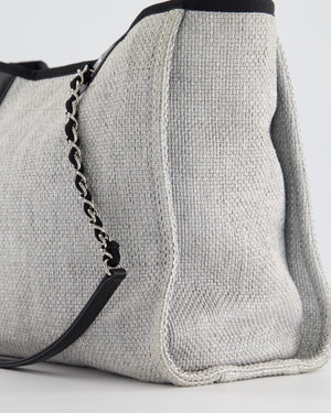 Chanel Black and Grey Small Deauville Tote Bag in Raffia with Silver Hardware