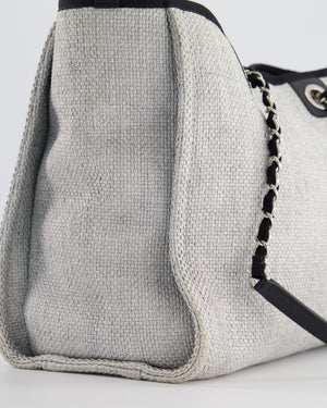 Chanel Black and Grey Small Deauville Tote Bag in Raffia with Silver Hardware