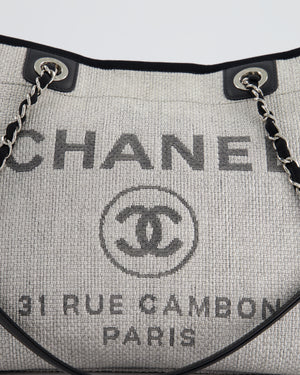 Chanel Black and Grey Small Deauville Tote Bag in Raffia with Silver Hardware