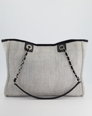 Chanel Black and Grey Small Deauville Tote Bag in Raffia with Silver Hardware