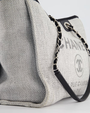 Chanel Black and Grey Small Deauville Tote Bag in Raffia with Silver Hardware