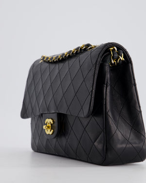 Chanel Vintage Black Classic Medium Double Flap Bag in Lambskin Leather with 24K Gold Hardware