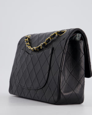 Chanel Vintage Black Classic Medium Double Flap Bag in Lambskin Leather with 24K Gold Hardware