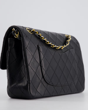 Chanel Vintage Black Classic Medium Double Flap Bag in Lambskin Leather with 24K Gold Hardware