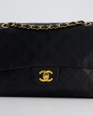 Chanel Vintage Black Classic Medium Double Flap Bag in Lambskin Leather with 24K Gold Hardware