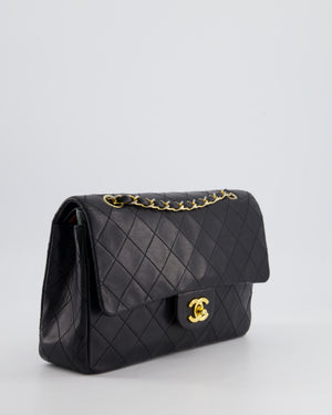 Chanel Vintage Black Classic Medium Double Flap Bag in Lambskin Leather with 24K Gold Hardware