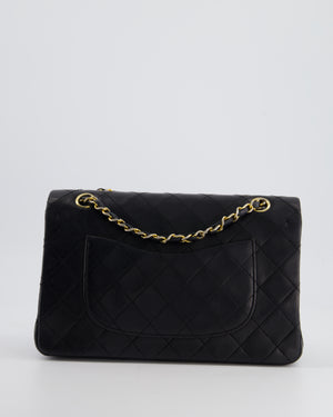 Chanel Vintage Black Classic Medium Double Flap Bag in Lambskin Leather with 24K Gold Hardware