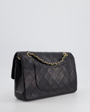 Chanel Vintage Black Classic Medium Double Flap Bag in Lambskin Leather with 24K Gold Hardware