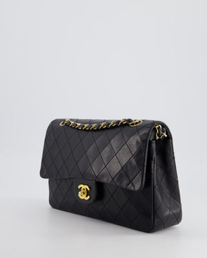 Chanel Vintage Black Classic Medium Double Flap Bag in Lambskin Leather with 24K Gold Hardware