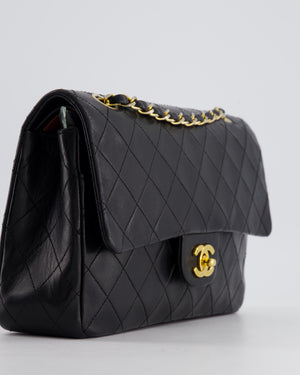 Chanel Vintage Black Classic Medium Double Flap Bag in Lambskin Leather with 24K Gold Hardware