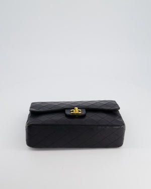 Chanel Vintage Black Classic Medium Double Flap Bag in Lambskin Leather with 24K Gold Hardware