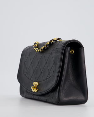 Chanel Vintage Black Classic Flap Diana Bag in Lambskin Leather with 24K Gold Hardware