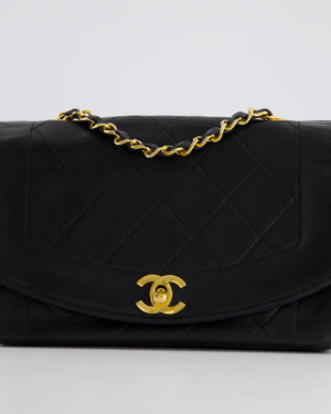 Chanel Vintage Black Classic Flap Diana Bag in Lambskin Leather with 24K Gold Hardware