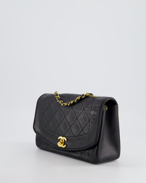 Chanel Vintage Black Classic Flap Diana Bag in Lambskin Leather with 24K Gold Hardware