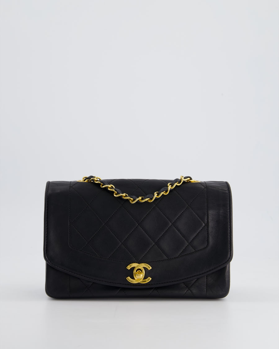 Chanel Vintage Black Classic Flap Diana Bag in Lambskin Leather with 24K Gold Hardware