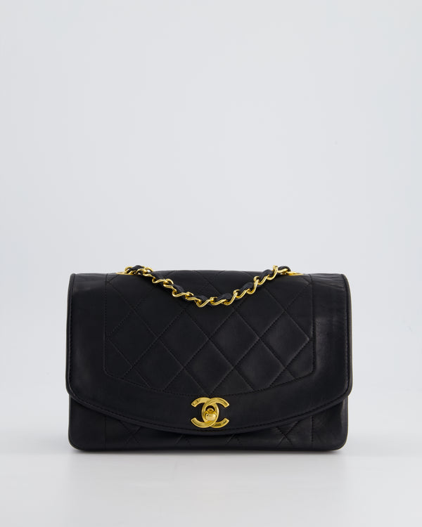 Chanel Vintage Black Classic Flap Diana Bag in Lambskin Leather with 24K Gold Hardware