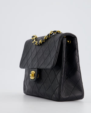 Chanel Vintage Black Square Single Flap Bag in Lambskin Leather with 24K Gold Hardware