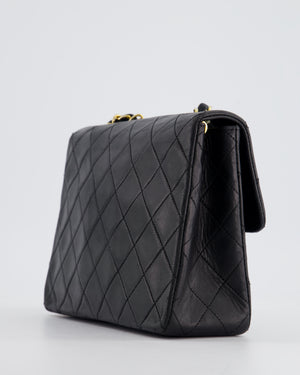 Chanel Vintage Black Square Single Flap Bag in Lambskin Leather with 24K Gold Hardware