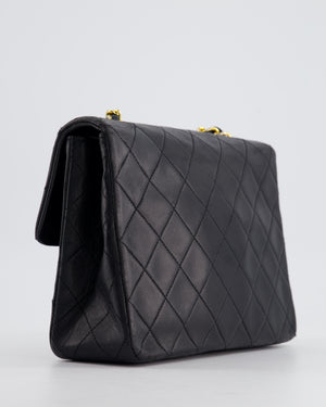 Chanel Vintage Black Square Single Flap Bag in Lambskin Leather with 24K Gold Hardware