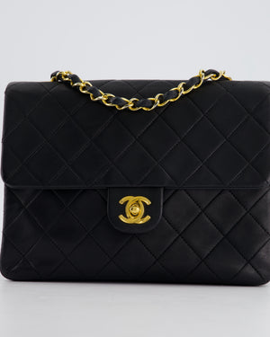 Chanel Vintage Black Square Single Flap Bag in Lambskin Leather with 24K Gold Hardware