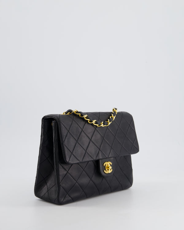 Chanel Vintage Black Square Single Flap Bag in Lambskin Leather with 24K Gold Hardware