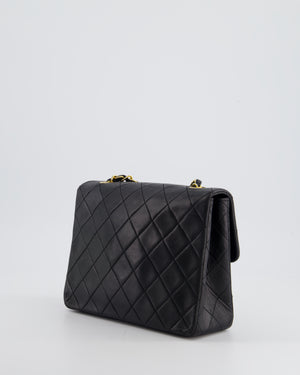 Chanel Vintage Black Square Single Flap Bag in Lambskin Leather with 24K Gold Hardware