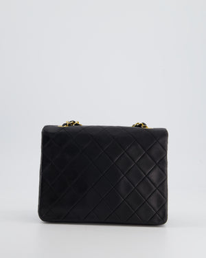 Chanel Vintage Black Square Single Flap Bag in Lambskin Leather with 24K Gold Hardware