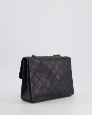 Chanel Vintage Black Square Single Flap Bag in Lambskin Leather with 24K Gold Hardware