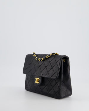 Chanel Vintage Black Square Single Flap Bag in Lambskin Leather with 24K Gold Hardware