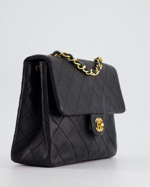 Chanel Vintage Black Square Single Flap Bag in Lambskin Leather with 24K Gold Hardware