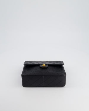 Chanel Vintage Black Square Single Flap Bag in Lambskin Leather with 24K Gold Hardware