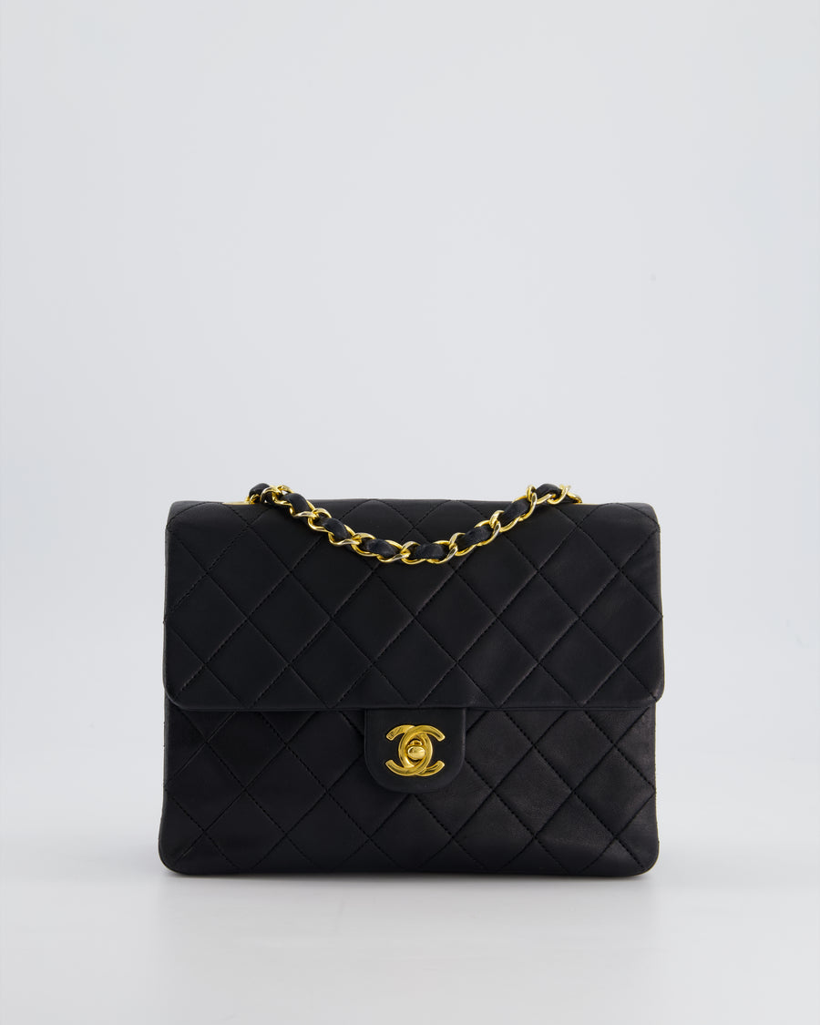 Chanel Vintage Black Square Single Flap Bag in Lambskin Leather with 24K Gold Hardware