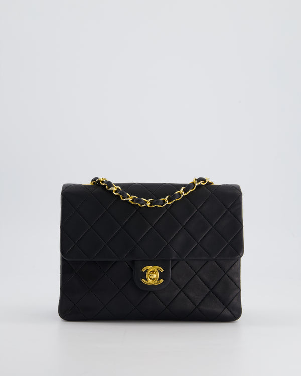 Chanel Vintage Black Square Single Flap Bag in Lambskin Leather with 24K Gold Hardware